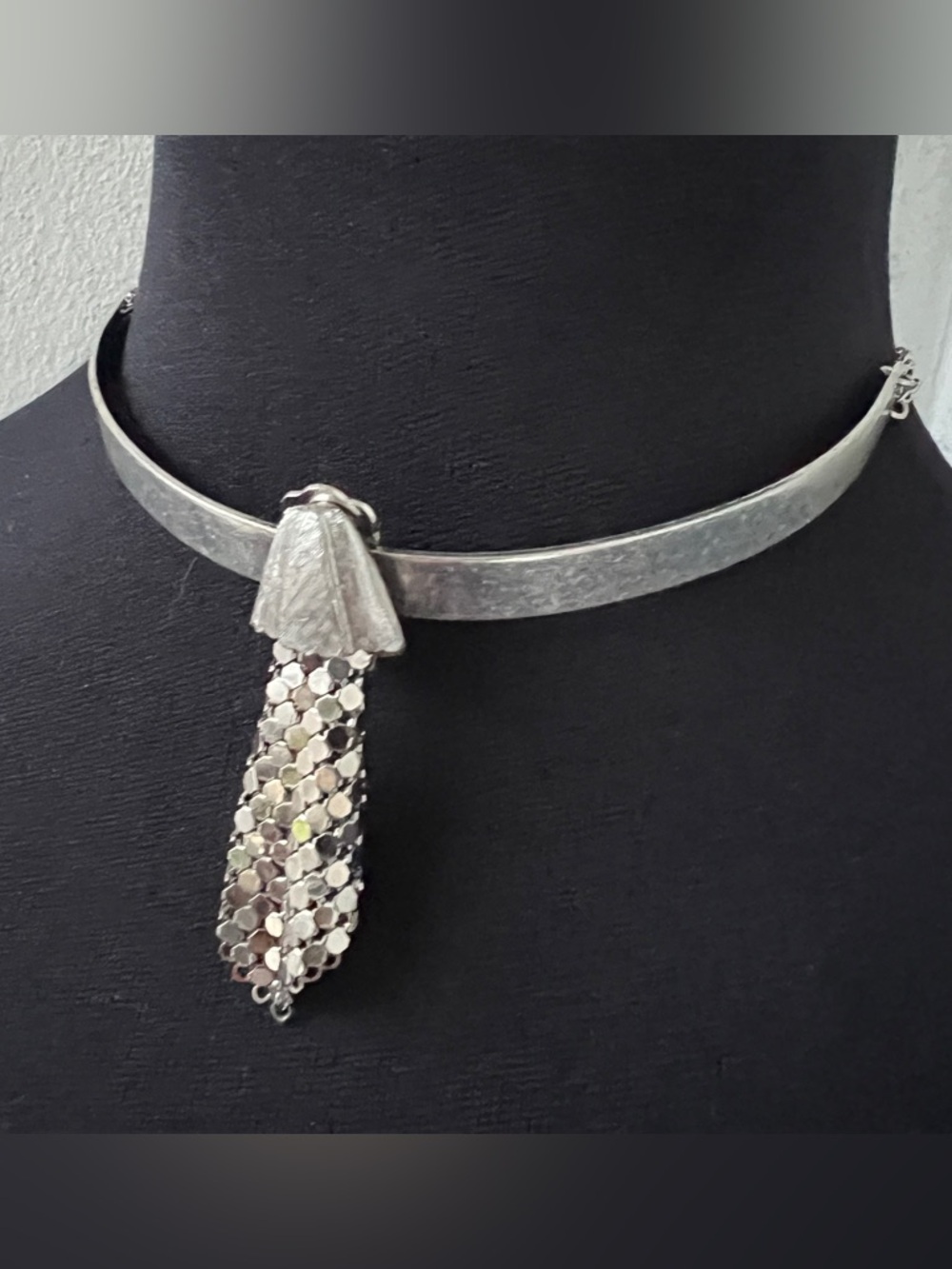 Vintage Chainmail Silver Mesh Torque Choker Necklace Multi Strand Chain Collar - Picture 2 of 9